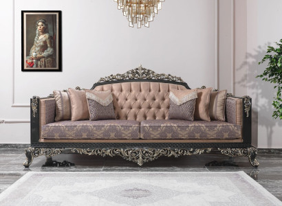 Three Seater Sofa 3 Seater Upholstered Sofa Fabric Sofa Beige Baroque Couches